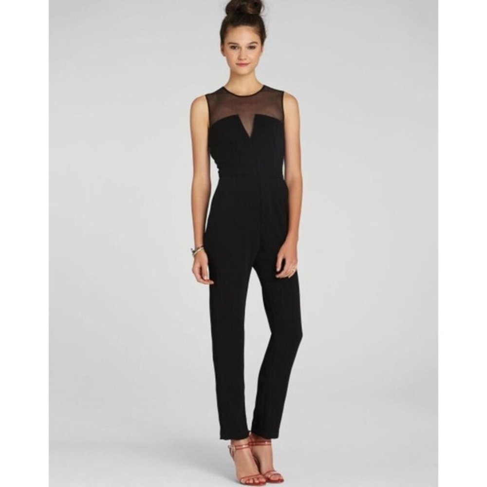 NWT BCBGeneration Sheer Mesh V Neck Black Jumpsuit Size 4